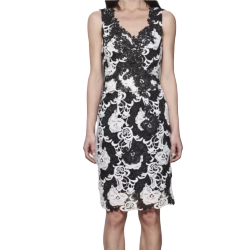 KOBI HALPERIN Bailey Lace V-Neck Sleeveless Scalloped Hem Dress, Black &  White